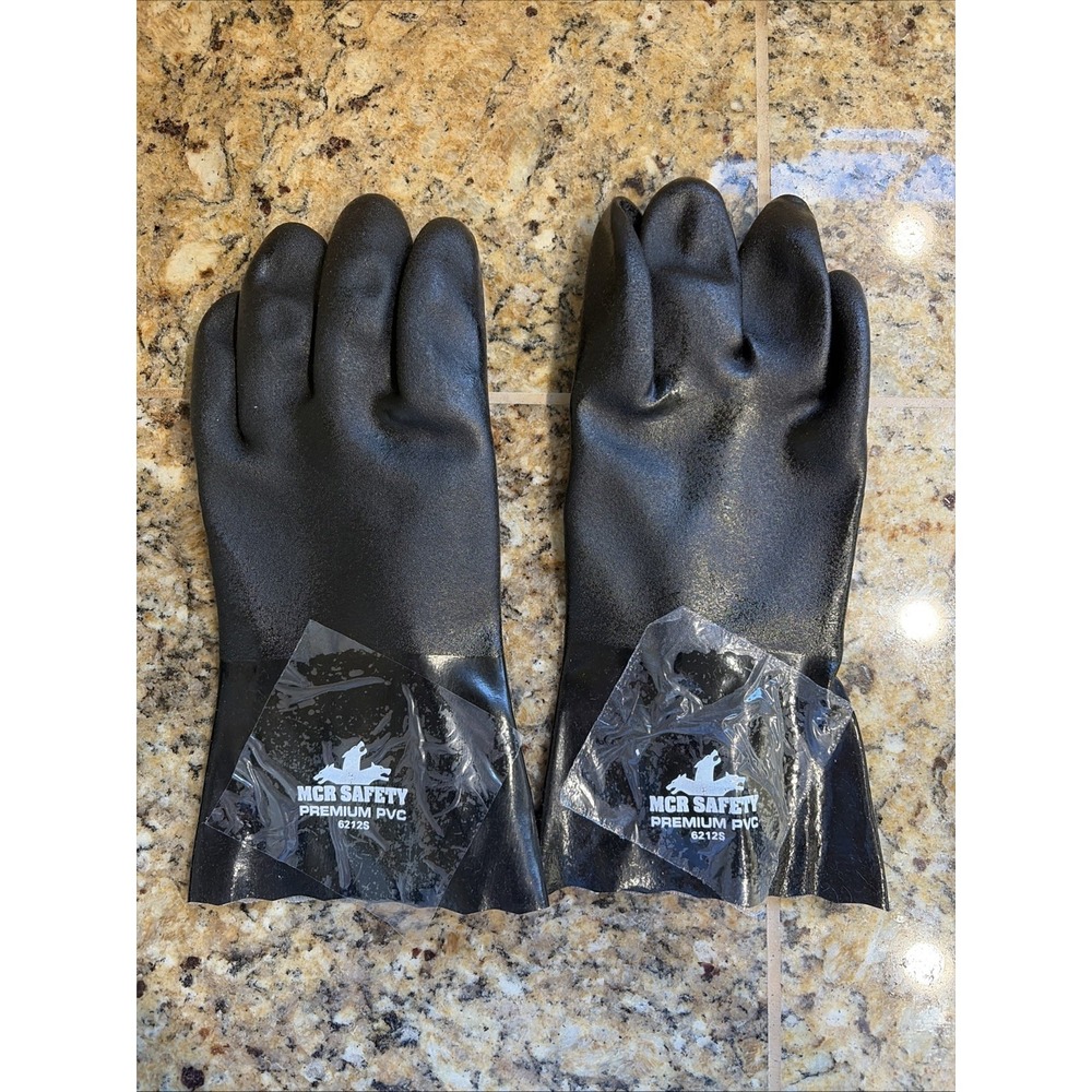 MCR Safety Black 6212S Premium Double Dipped PVC Coated Gloves‎ Adult One Size